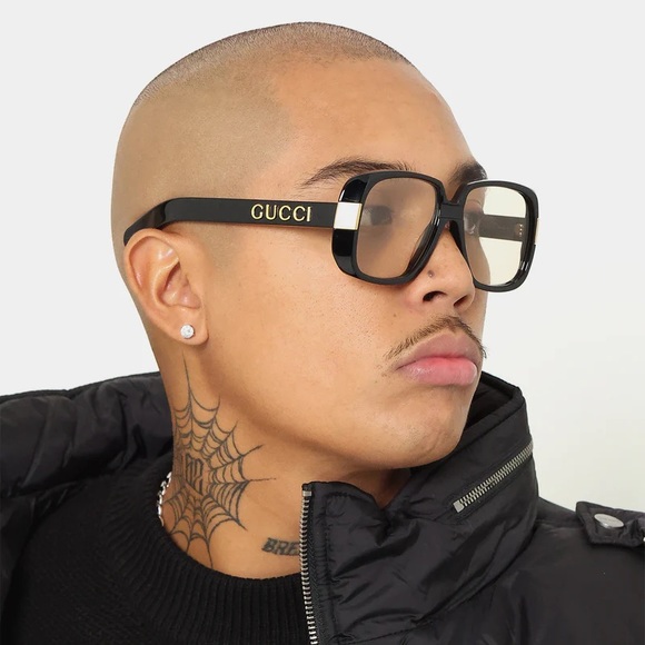 Gucci Other - GUCCI GG0318S 006 square black and gold frame with light brown lenses.